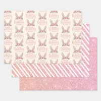 Glitter Pink Bunny Some Bunny is One 1st Birthday  Wrapping Paper Sheets