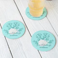 Christmas Beach Sand Dollar Starfish Aqua Blue Round Paper Coaster