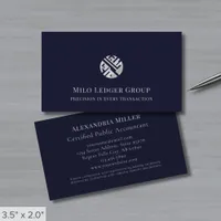 Dark Blue Silver Logo Business Card