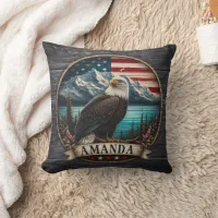 Majestic Eagle Against Mountain Backdrop Throw Pillow