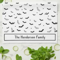 Halloween Black and White Flying Bats Pattern Kitchen Towel