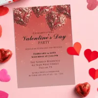 Ornate Red Metallic Hearts Valentine's Day Party Invitation