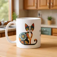 Folk Art Cat Humor "I Don't Shed. I Decorate."  Coffee Mug
