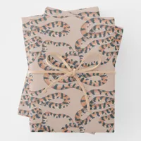 Whimsical Pastel Peach & Orange Vintage Snakes Wrapping Paper Sheets