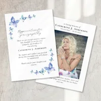 Blue Butterflies Photo Sympathy Funeral Memorial Thank You Card