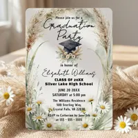Watercolor Pampas Grass Daisies Graduation Party Invitation