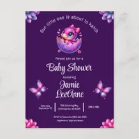 Chic Hatching Soon Purple Dinosaur Baby Shower Postcard