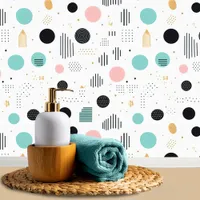 Retro Geometric Abstract Pat#1 Teal Pink ID1067 Wallpaper