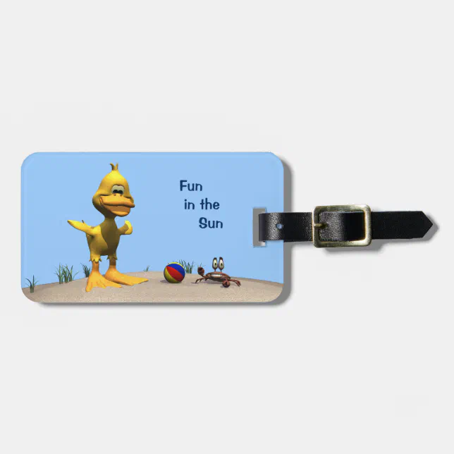 Cute Cartoon Duck and Crab on Beach Luggage Tag