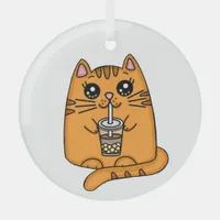 Just a Cat Drinking Boba Tea Glass Ornament