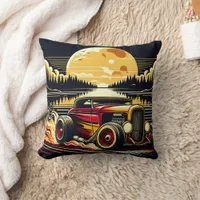 Classic hot rod racing under a vibrant sunset glow throw pillow