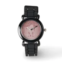 Elegant Rose Gold Sparkle Glitter Drips Monogram Watch