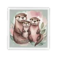 Watercolor Otter Family Acrylic Tray