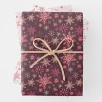 Pink Snowflakes Wrapping Paper Flat Sheet Set of 3