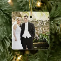 Our First Christmas Mr & Mrs Wedding Photo Ceramic Ornament