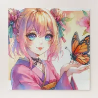 Anime Girl Holding a Butterfly Jigsaw Puzzle