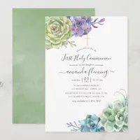 Watercolor Cactus Succulents Holy Communion Invitation