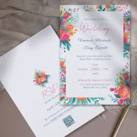 All in One Orange and Pink Floral Wedding Invitation