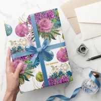 Elegant Floral Bauble Personalized Christmas Wrapping Paper
