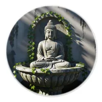 Serene Tranquil Buddha Fountain  Ceramic Knob