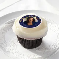 Graduation party navy blue gold stars photo 2025 edible frosting rounds