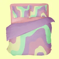 Cute Purple Green Abstract Wavy Line Pattern Duvet Cover