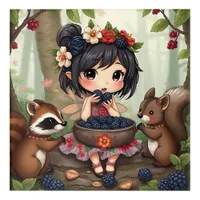Chibi Fairy Eating Blackberries with Forest Friend Acrylic Print
