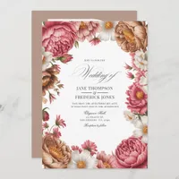Petal Pink, Mocha Latte & Ivory Pearl Wedding Invitation