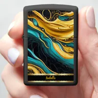 Gold and turquoise abstract art zippo lighter