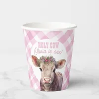 Holy Cow I’m One Pink Gingham Party Cups
