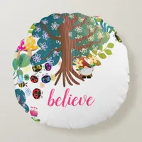 Colorful Fantasy Woodland Forest with Gnome Round Pillow