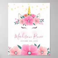 Watercolor Unicorn Face Floral Stars Baby Poster