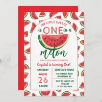 One in a Melon Glitter Watermelon First Birthday Invitation