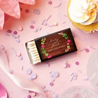 Pink Floral Brown Rustic Wood Country Wedding Matchboxes