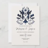Mexican Blue Modern Minimalist Elegant Wedding Invitation