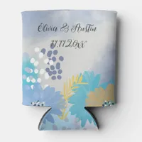 Abstract Floral Beach Wedding coastal Can Cooler