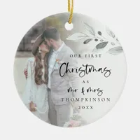 First Married Christmas Script Photo Name Year Ceramic Ornament