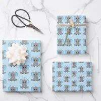 Cute baby elephant in blue, boys  wrapping paper sheets