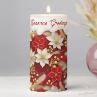 Red White Christmas Floral Pattern#17 ID1009 Pillar Candle