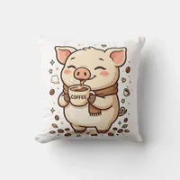 Kawaii Coffee Pig Throw Pillow Decor