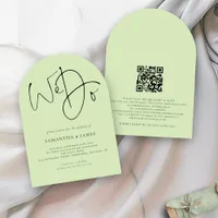 We Do Script QR Code Lime Cream Green Wedding Arch Invitation