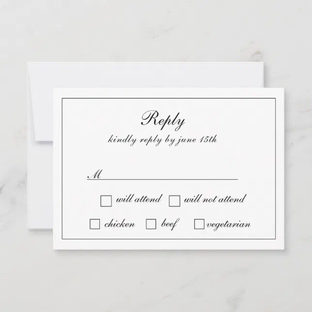 Regal Classic Formal Black & White Wedding  RSVP Card