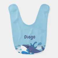 Cute Animal Fish Whale Name Boy Blue Baby Bib