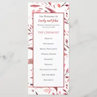 Sangria Red Watercolor Leaves Wedding Program