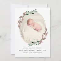 Winter Rustic Greenery Birth Announcement Card