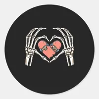 Skeleton Hand Heart Skateboard Valentines Day Funn Classic Round Sticker