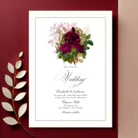 Elegant Burgundy, Gold and Blush Floral Wedding Invitation