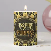 Inspire Orange Black Yellow Art Deco Mandala Pillar Candle