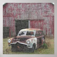 Rusty Abandoned Old Car and Old Barn Poster