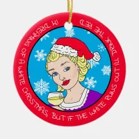 Funny Wine Humor Retro Lady  Christmas Ceramic Ornament